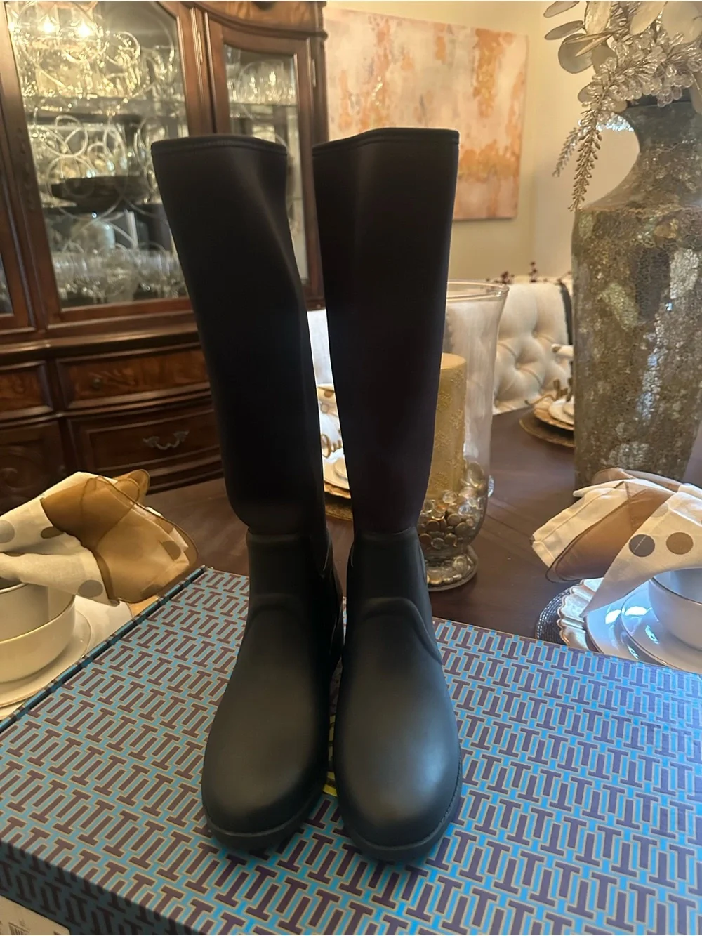 Attention Not New Size 8 Women Navy Blue Tory Burch Tall Rain Boots